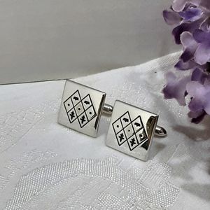 Vintage SWANK Cufflinks Square Silver Tone Crown Fleur-des-Lis Signed Formal
